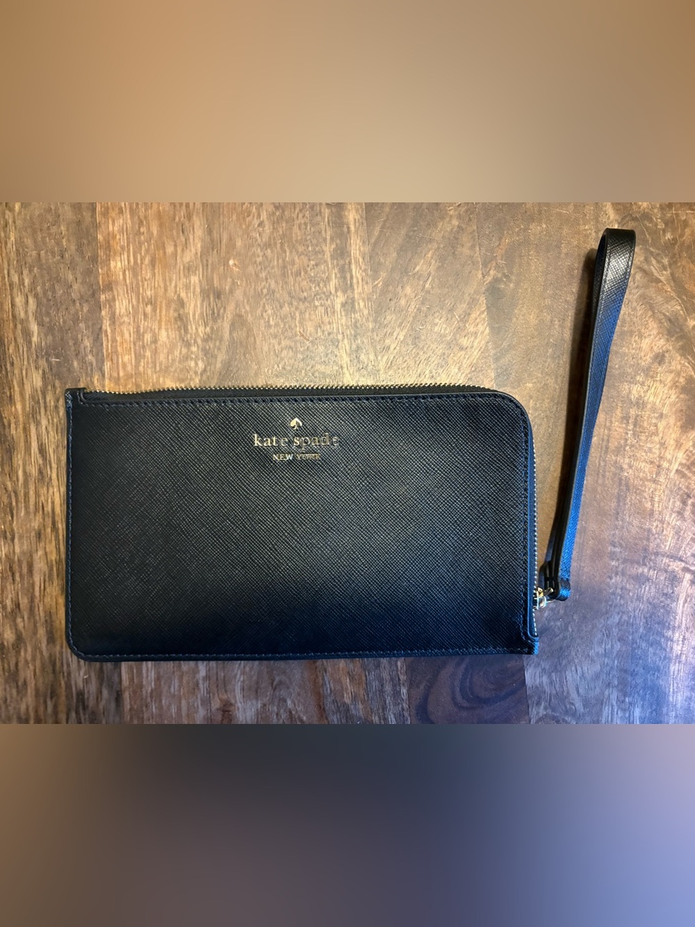kate spade Black Zip Wallet wristlet with Gold Logo